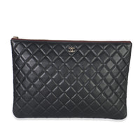 Black Quilted Lambskin Large O-Case Clutch