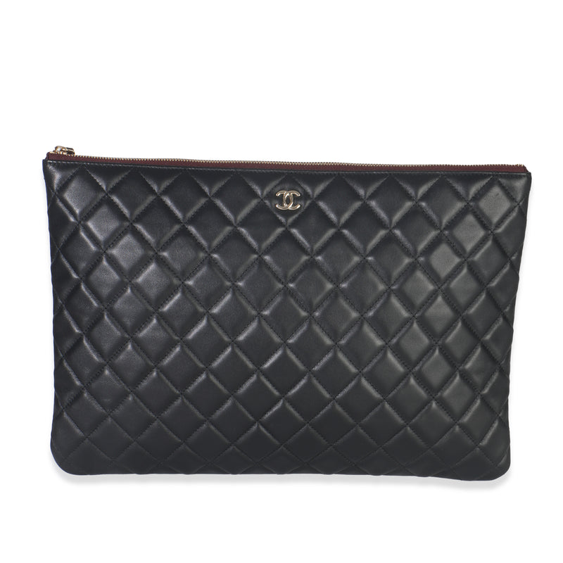 Black Quilted Lambskin Large O-Case Clutch
