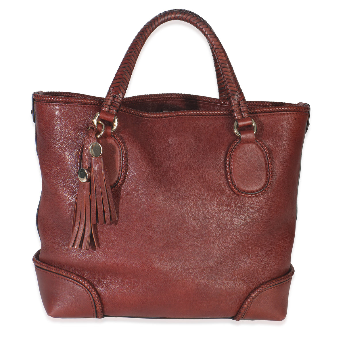 Burgundy Pebbled Calfskin Large Marrakech Tassel Tote