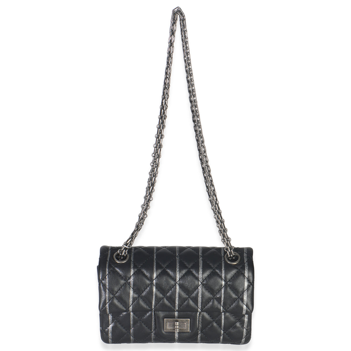 Black Quilted Aged Calfskin Glitter Stripe Mini Reissue 2.55 Flap Bag