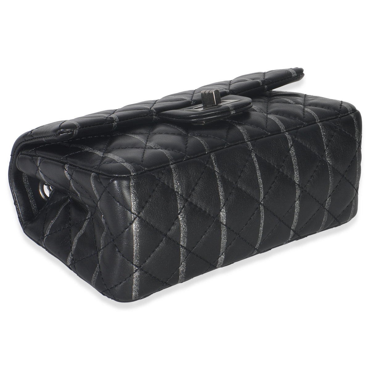 Black Quilted Aged Calfskin Glitter Stripe Mini Reissue 2.55 Flap Bag