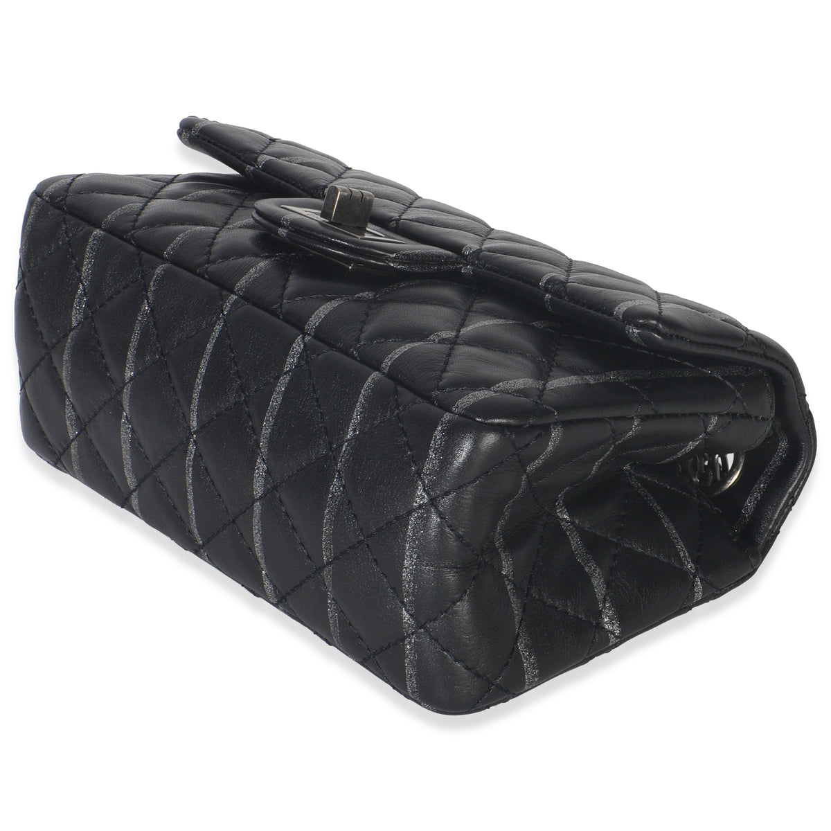 Black Quilted Aged Calfskin Glitter Stripe Mini Reissue 2.55 Flap Bag