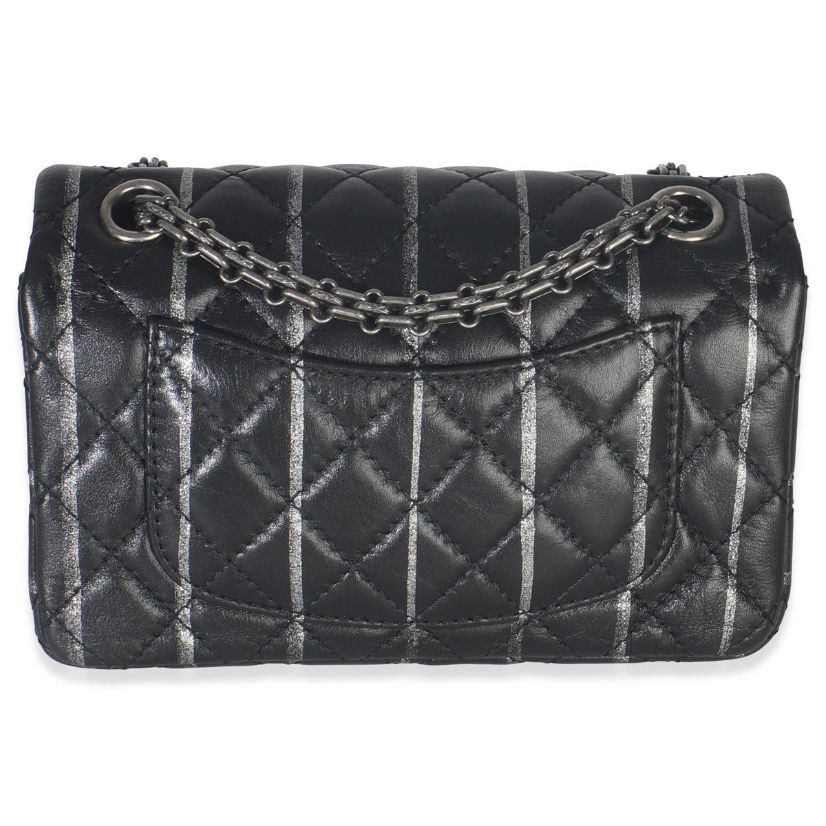 Black Quilted Aged Calfskin Glitter Stripe Mini Reissue 2.55 Flap Bag