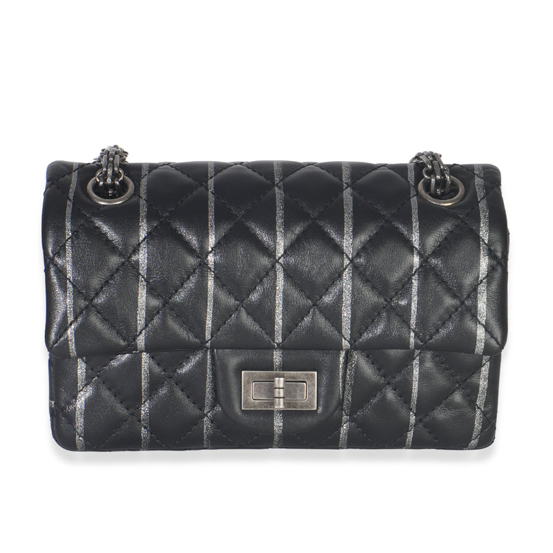 Black Quilted Aged Calfskin Glitter Stripe Mini Reissue 2.55 Flap Bag