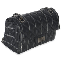 Black Quilted Aged Calfskin Glitter Stripe Mini Reissue 2.55 Flap Bag
