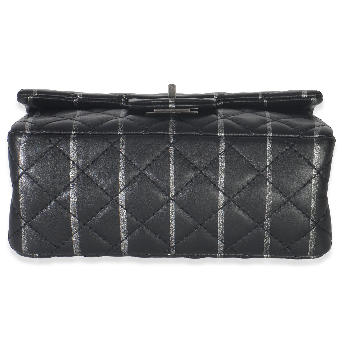 Black Quilted Aged Calfskin Glitter Stripe Mini Reissue 2.55 Flap Bag