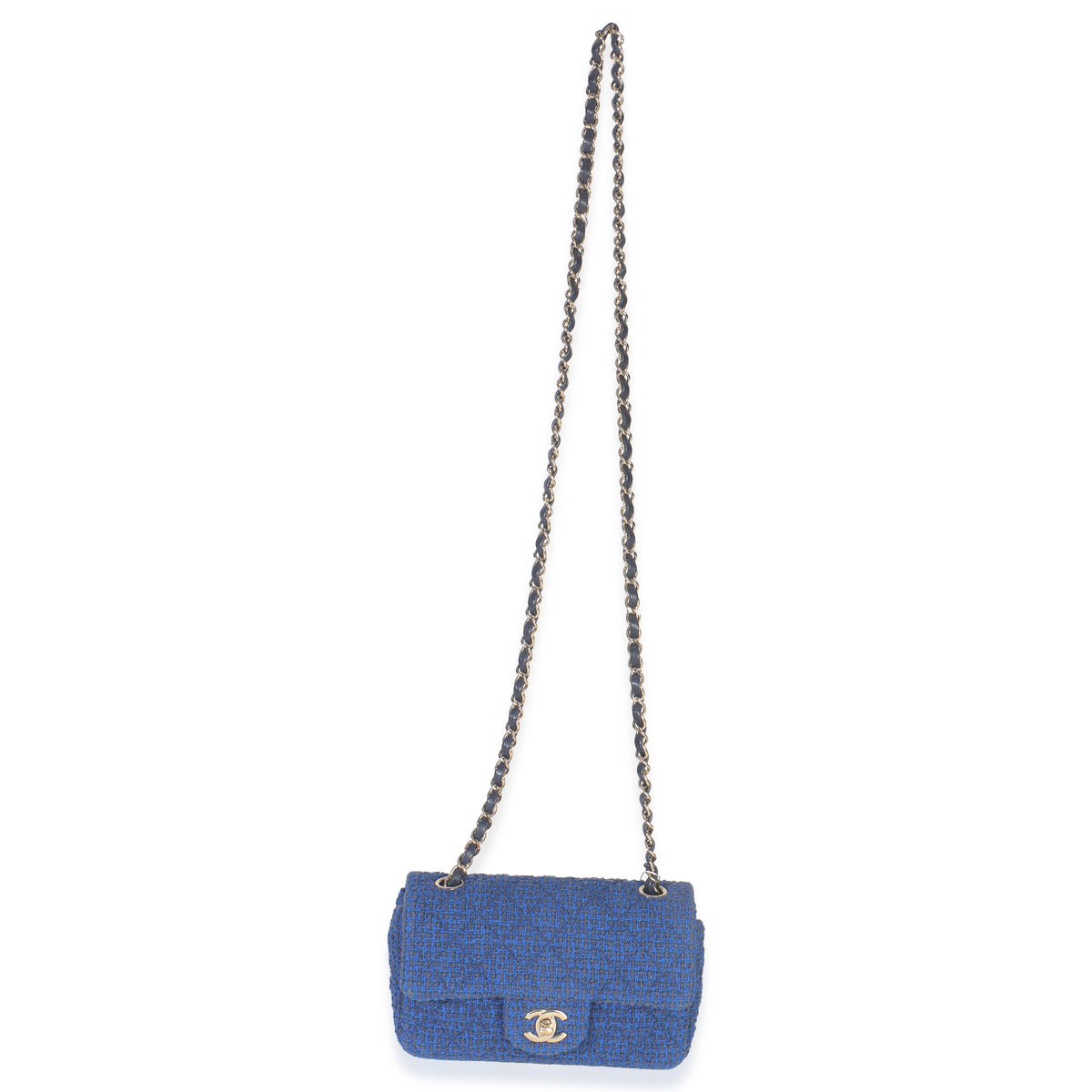 Electric Blue Tweed Mini Rectangular Flap Bag