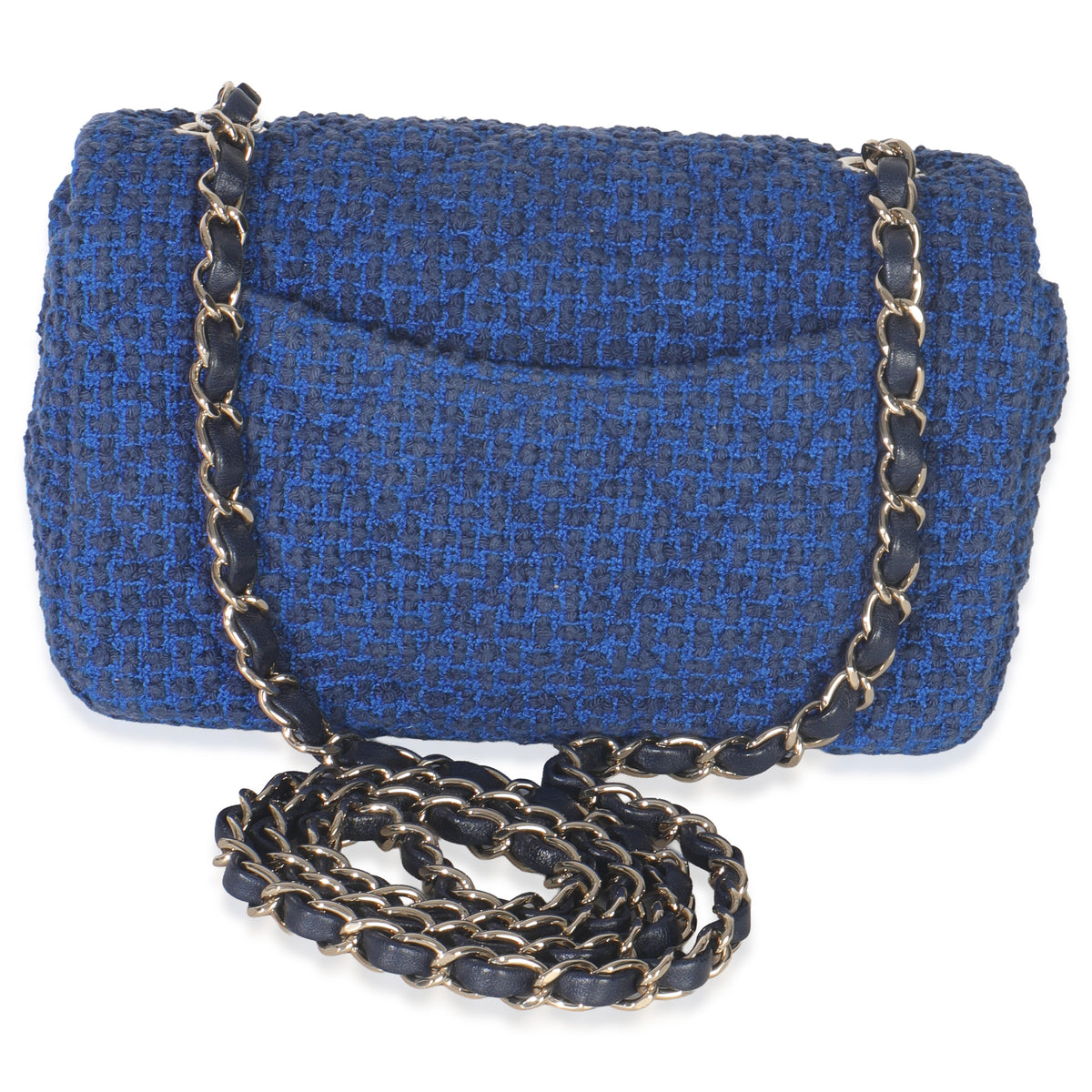 Electric Blue Tweed Mini Rectangular Flap Bag