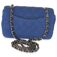 Electric Blue Tweed Mini Rectangular Flap Bag