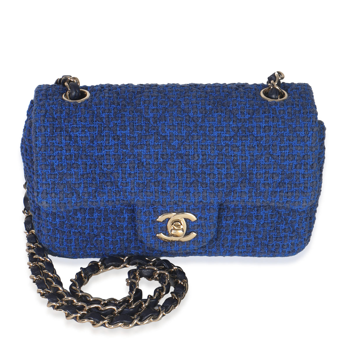 Electric Blue Tweed Mini Rectangular Flap Bag
