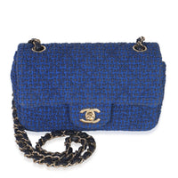 Electric Blue Tweed Mini Rectangular Flap Bag
