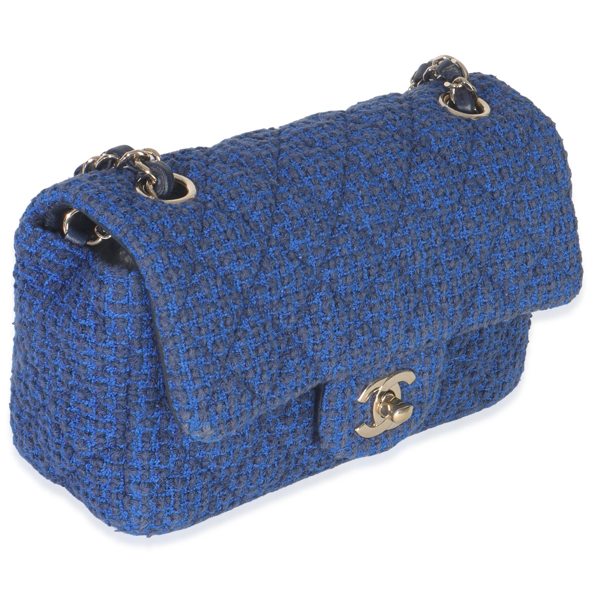 Electric Blue Tweed Mini Rectangular Flap Bag