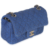 Electric Blue Tweed Mini Rectangular Flap Bag