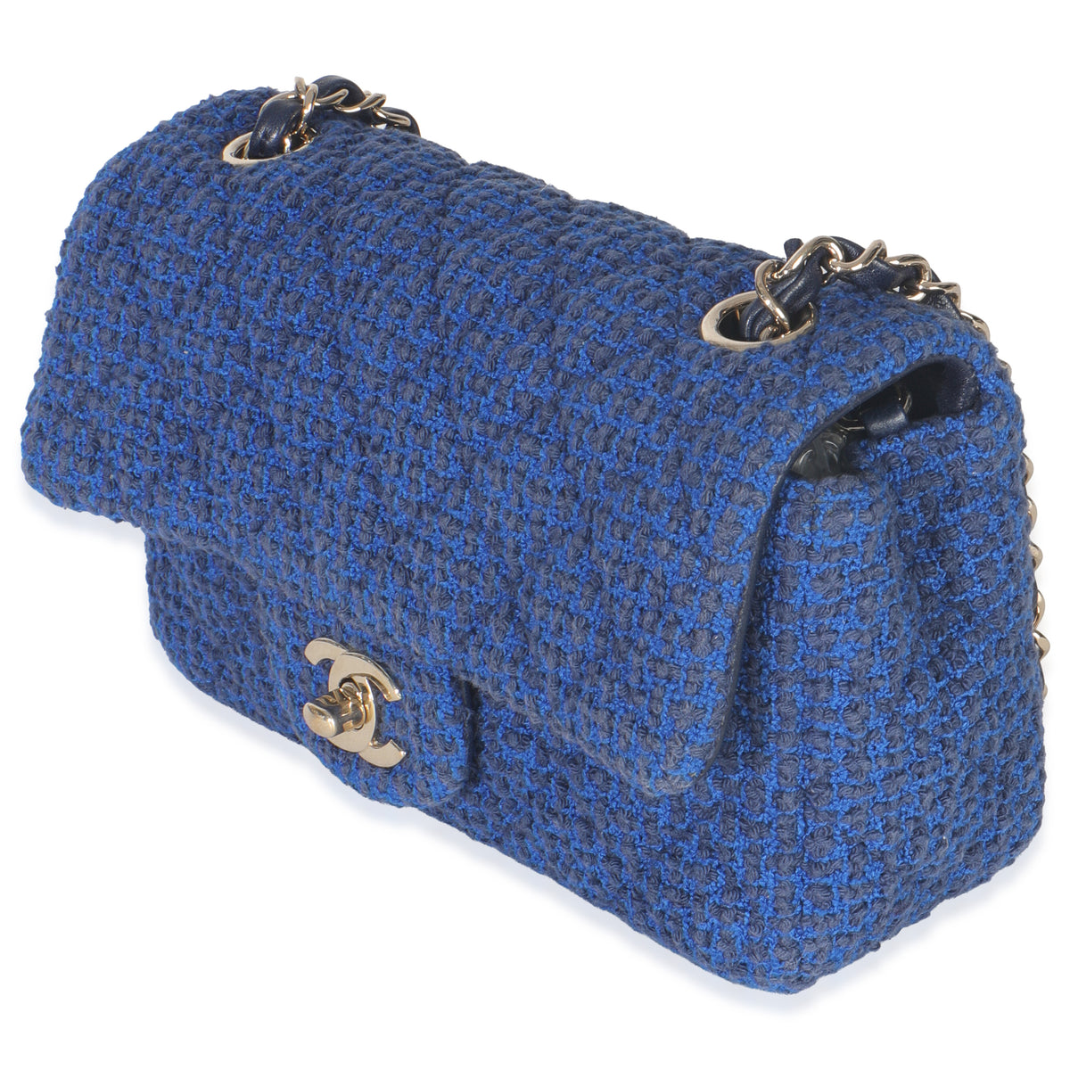Electric Blue Tweed Mini Rectangular Flap Bag