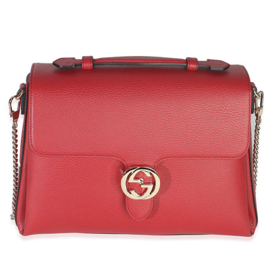 Gucci Red Dollar Calfskin Medium Interlocking G Top Handle Bag Handbag fv