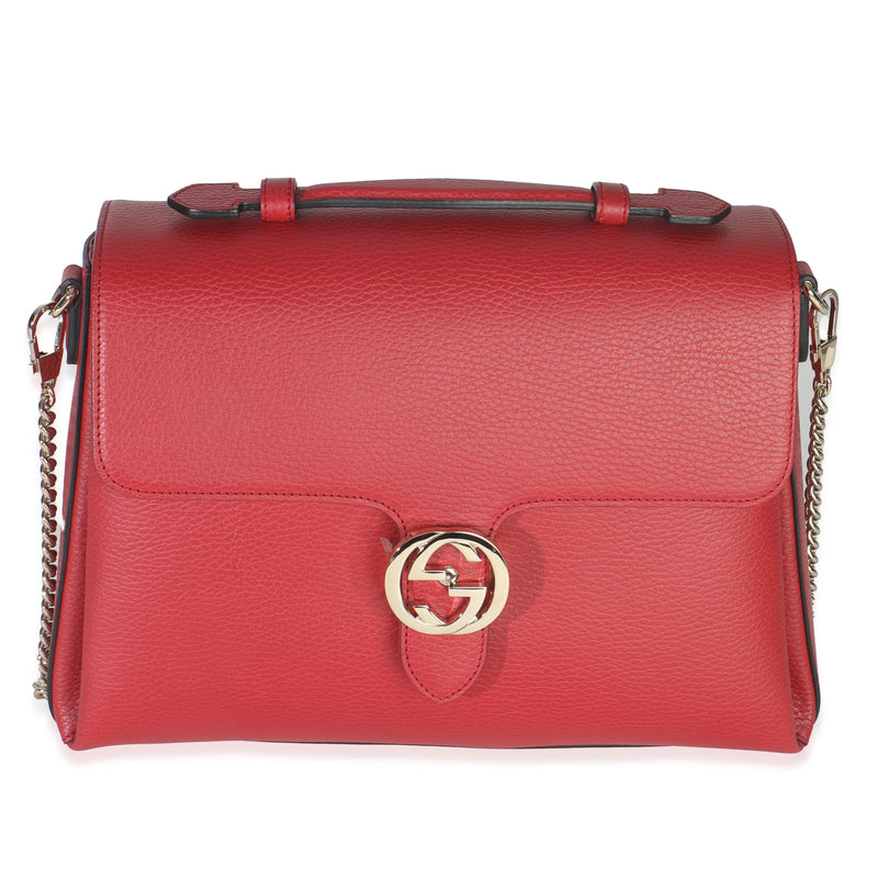 Gucci Red Dollar Calfskin Medium Interlocking G Top Handle Bag Handbag fv
