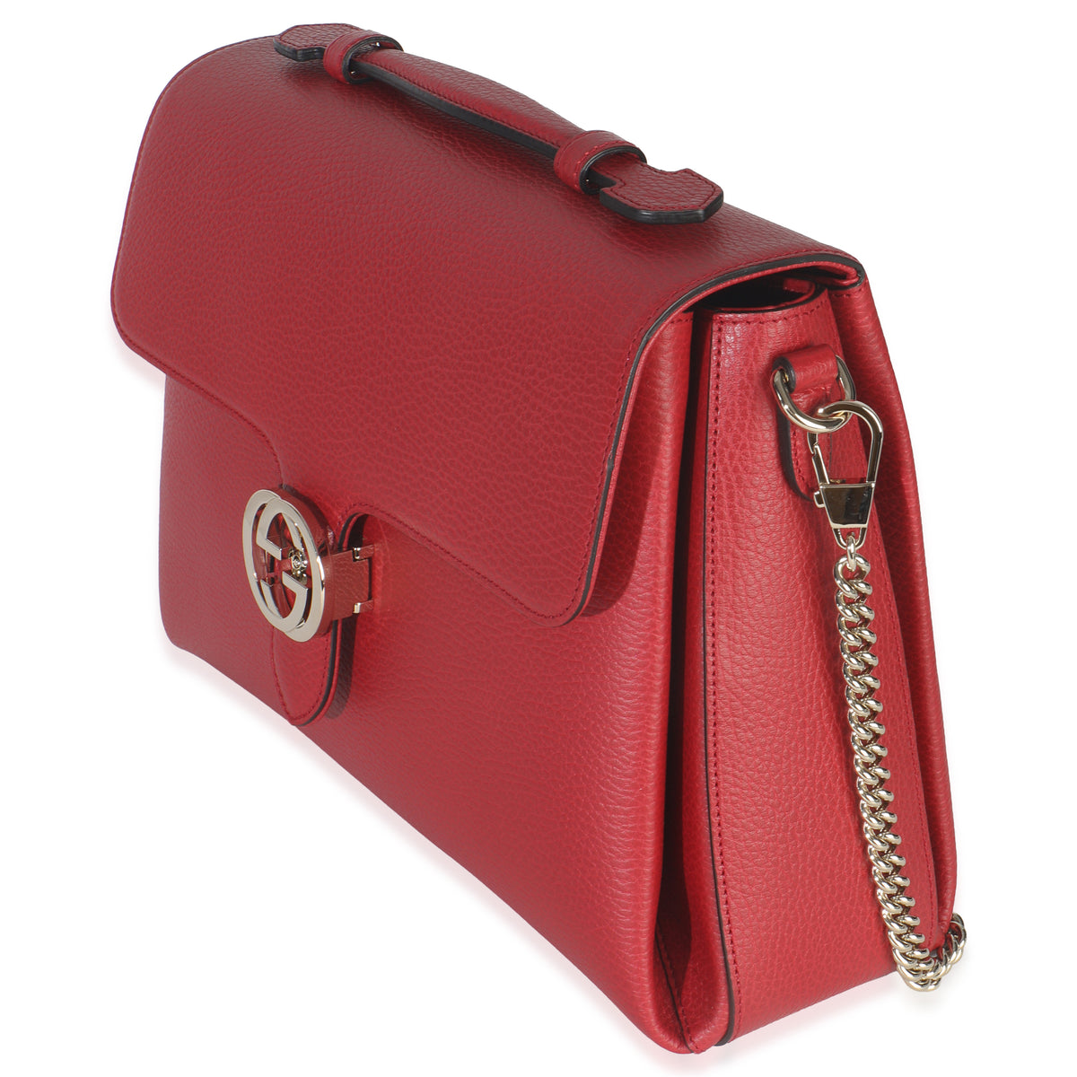 Gucci Red Dollar Calfskin Medium Interlocking G Top Handle Bag Handbag sv