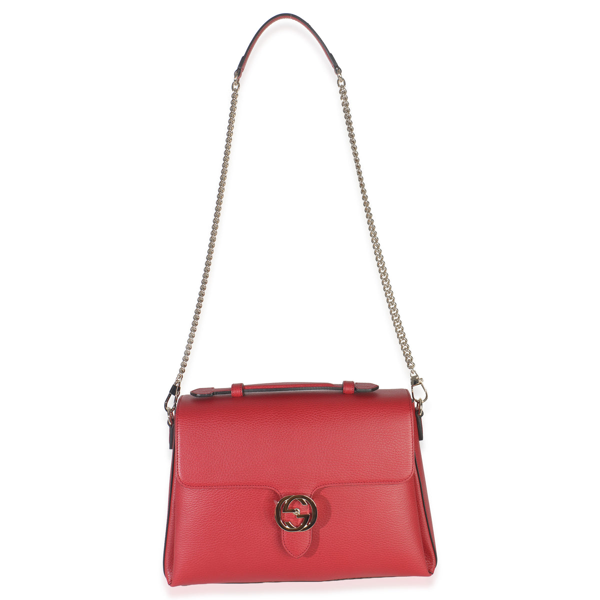 Red Dollar Calfskin Medium Interlocking G Top Handle Bag