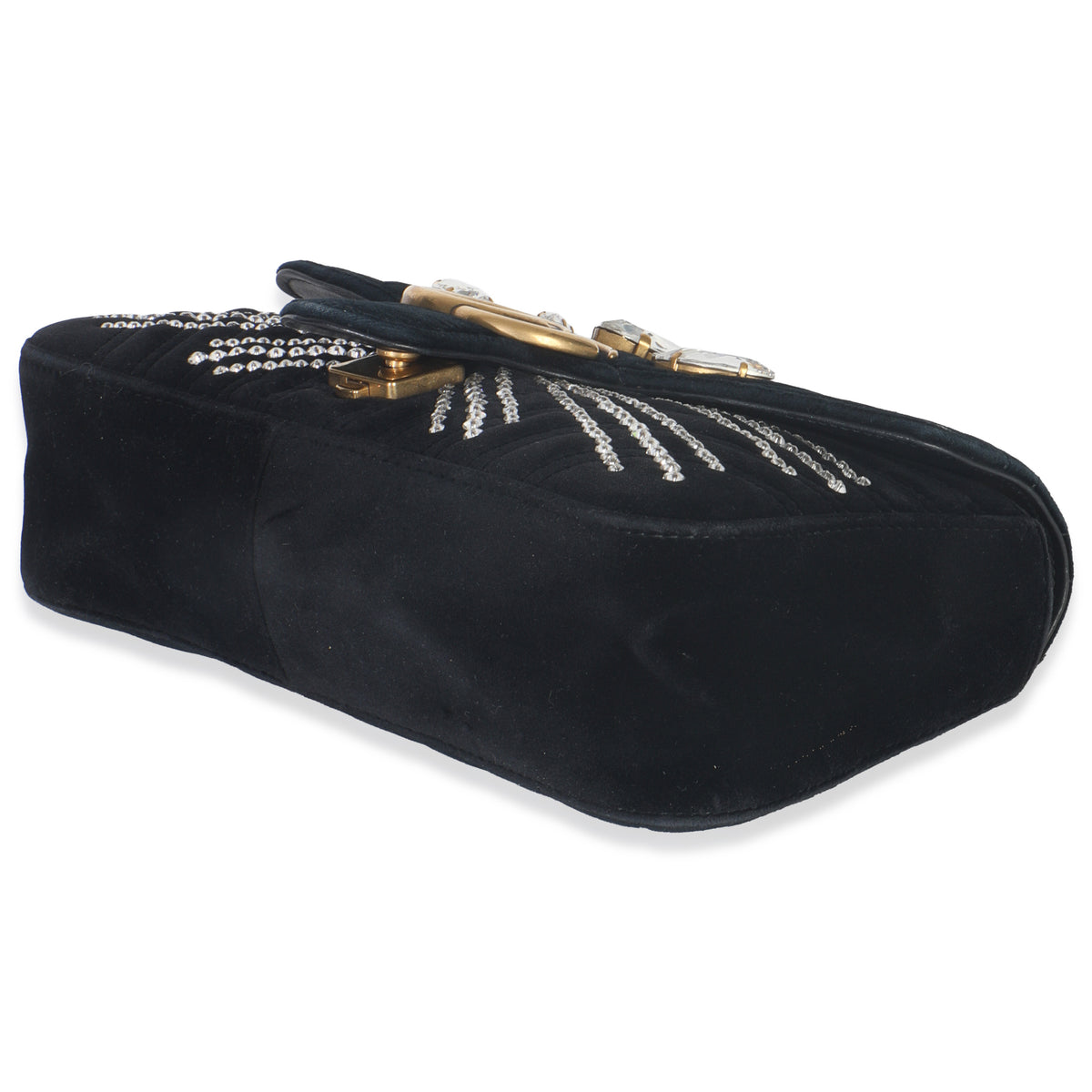 Gucci Black Velvet Crystal Embellished Medium GG Marmont Shoulder Bag Handbag box