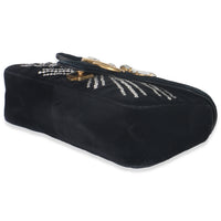 Gucci Black Velvet Crystal Embellished Medium GG Marmont Shoulder Bag Handbag box