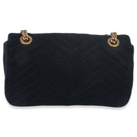 Gucci Black Velvet Crystal Embellished Medium GG Marmont Shoulder Bag Handbag bv