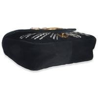 Gucci Black Velvet Crystal Embellished Medium GG Marmont Shoulder Bag Handbag clasp