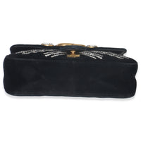 Gucci Black Velvet Crystal Embellished Medium GG Marmont Shoulder Bag Handbag stamp