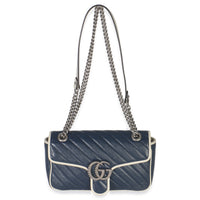 Gucci Navy White Calfskin Matelasse Diagonal Torchon Medium GG Marmont Bag Handbag av