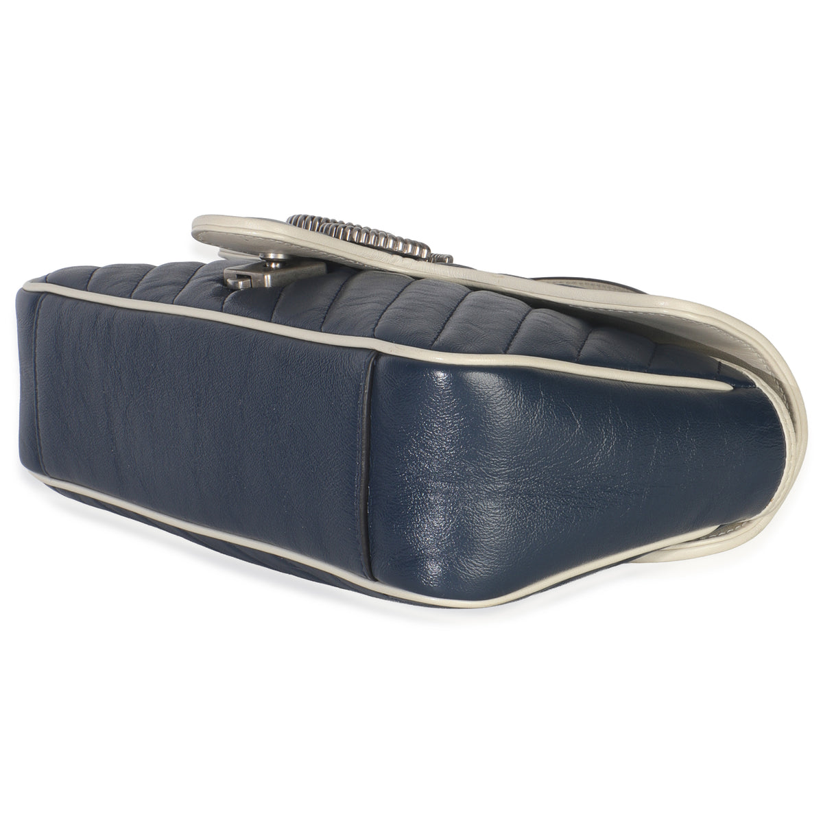 Gucci Navy White Calfskin Matelasse Diagonal Torchon Medium GG Marmont Bag Handbag box