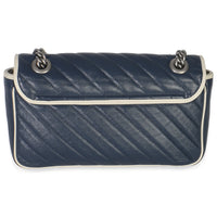 Gucci Navy White Calfskin Matelasse Diagonal Torchon Medium GG Marmont Bag Handbag bv