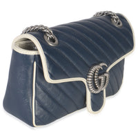 Gucci Navy White Calfskin Matelasse Diagonal Torchon Medium GG Marmont Bag Handbag pv