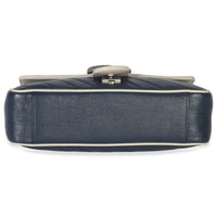 Gucci Navy White Calfskin Matelasse Diagonal Torchon Medium GG Marmont Bag Handbag stamp