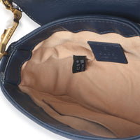 Gucci Navy White Calfskin Matelasse Diagonal Torchon Mini GG Marmont Top Handle Handbag ad1