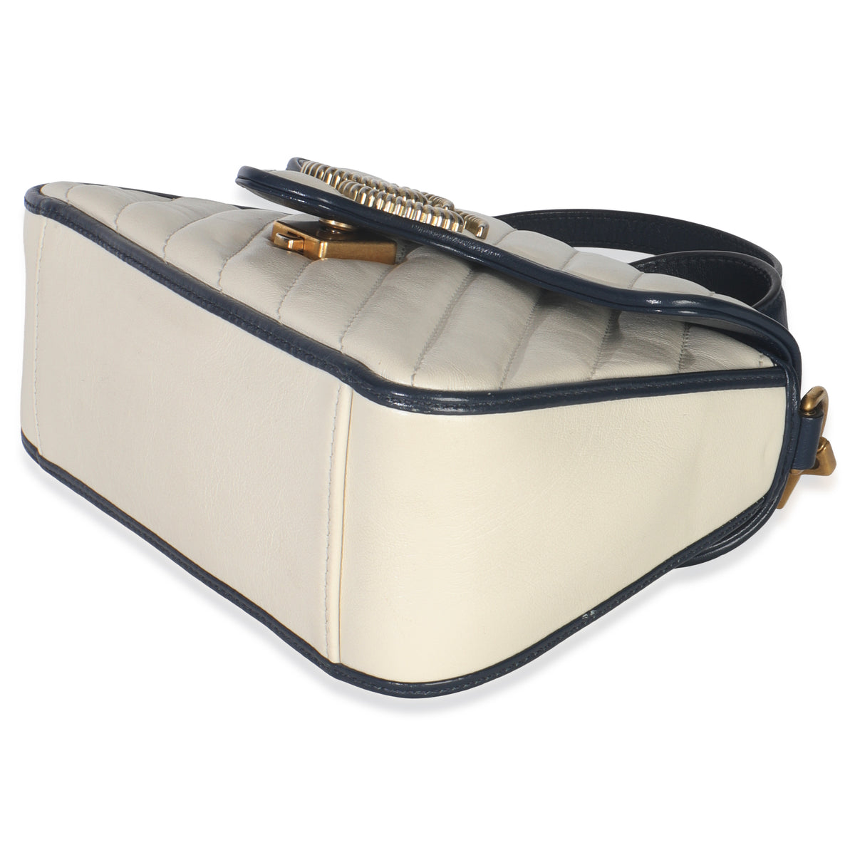 Gucci Navy White Calfskin Matelasse Diagonal Torchon Mini GG Marmont Top Handle Handbag box