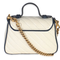 Gucci Navy White Calfskin Matelasse Diagonal Torchon Mini GG Marmont Top Handle Handbag bv