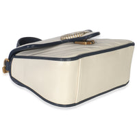 Gucci Navy White Calfskin Matelasse Diagonal Torchon Mini GG Marmont Top Handle Handbag clasp