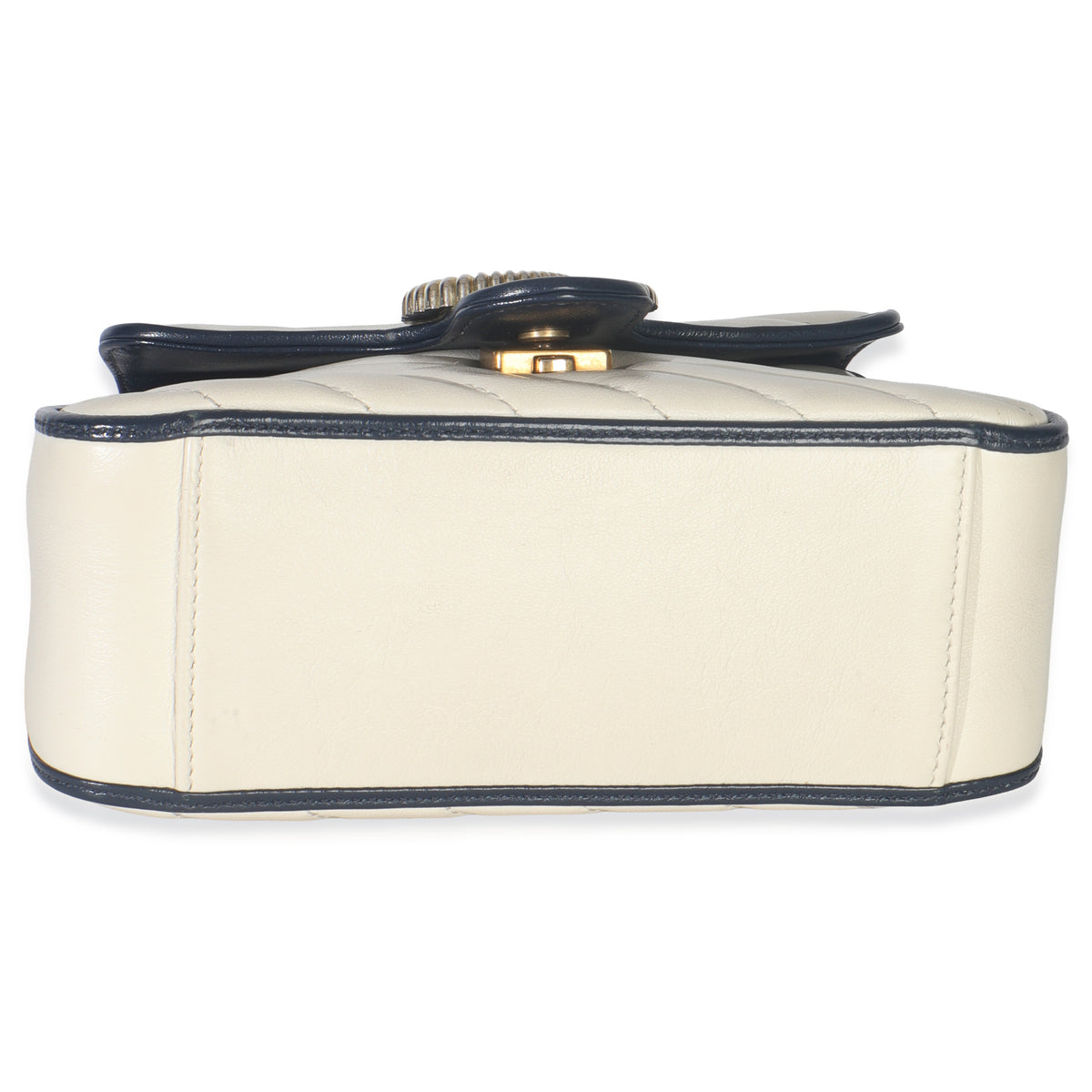 Gucci Navy White Calfskin Matelasse Diagonal Torchon Mini GG Marmont Top Handle Handbag stamp