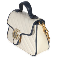 Gucci Navy White Calfskin Matelasse Diagonal Torchon Mini GG Marmont Top Handle Handbag sv