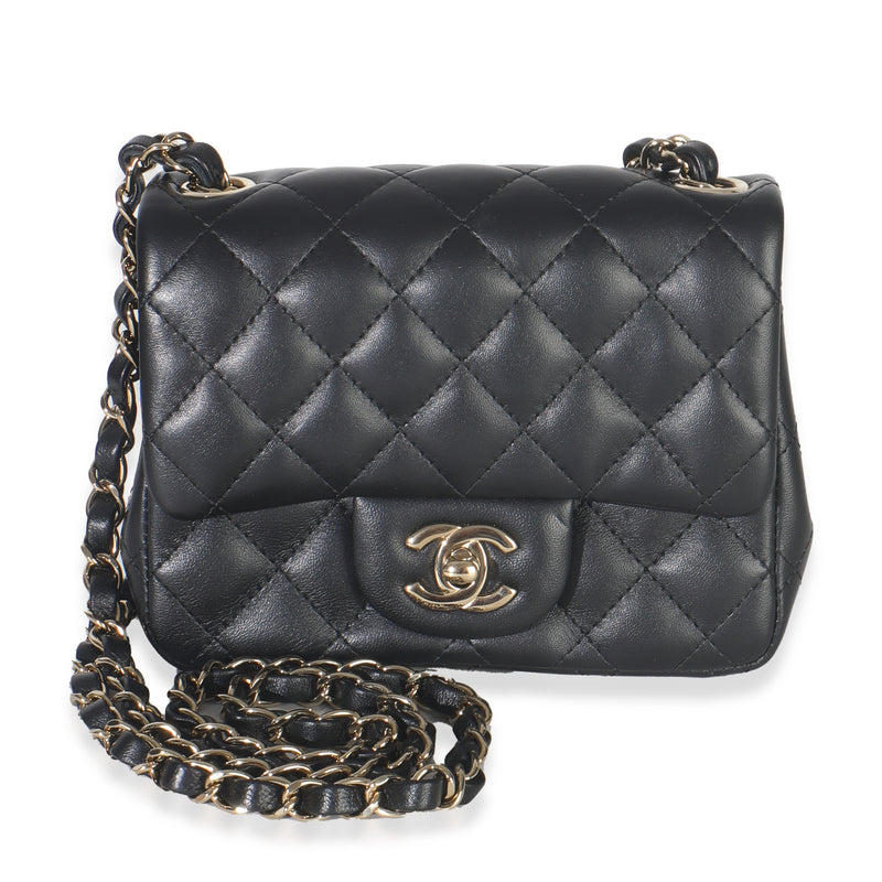 Black Quilted Lambskin Mini Square Flap Bag