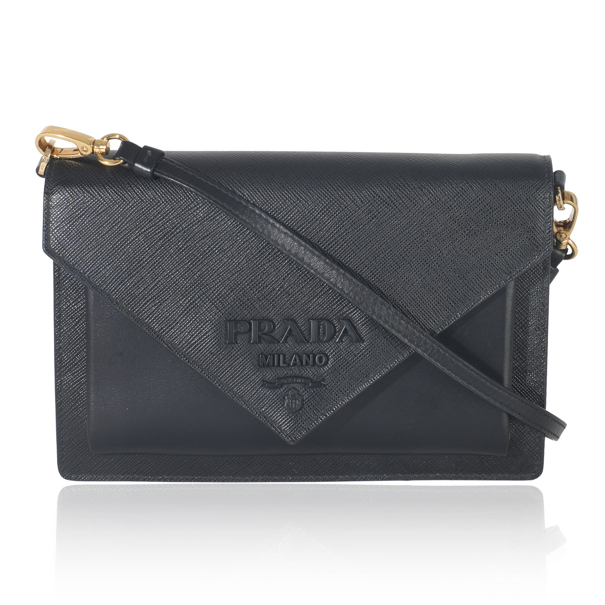 Black Saffiano Monochrome Envelope Flap Crossbody Bag
