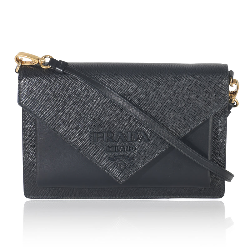 Black Saffiano Monochrome Envelope Flap Crossbody Bag