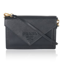 Black Saffiano Monochrome Envelope Flap Crossbody Bag