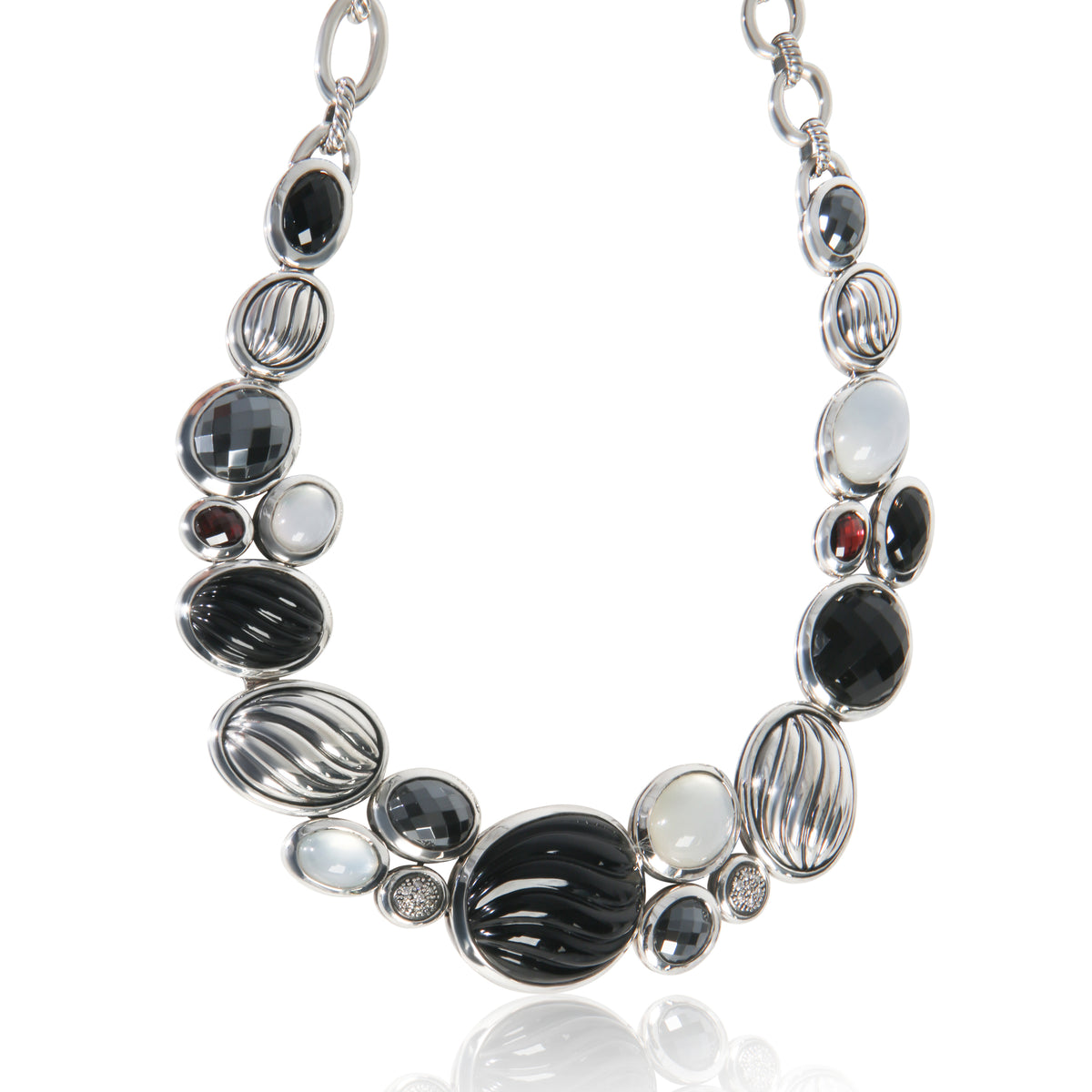 David Yurman Sterling Silver Diamond Mosiac Collar Necklace fv
