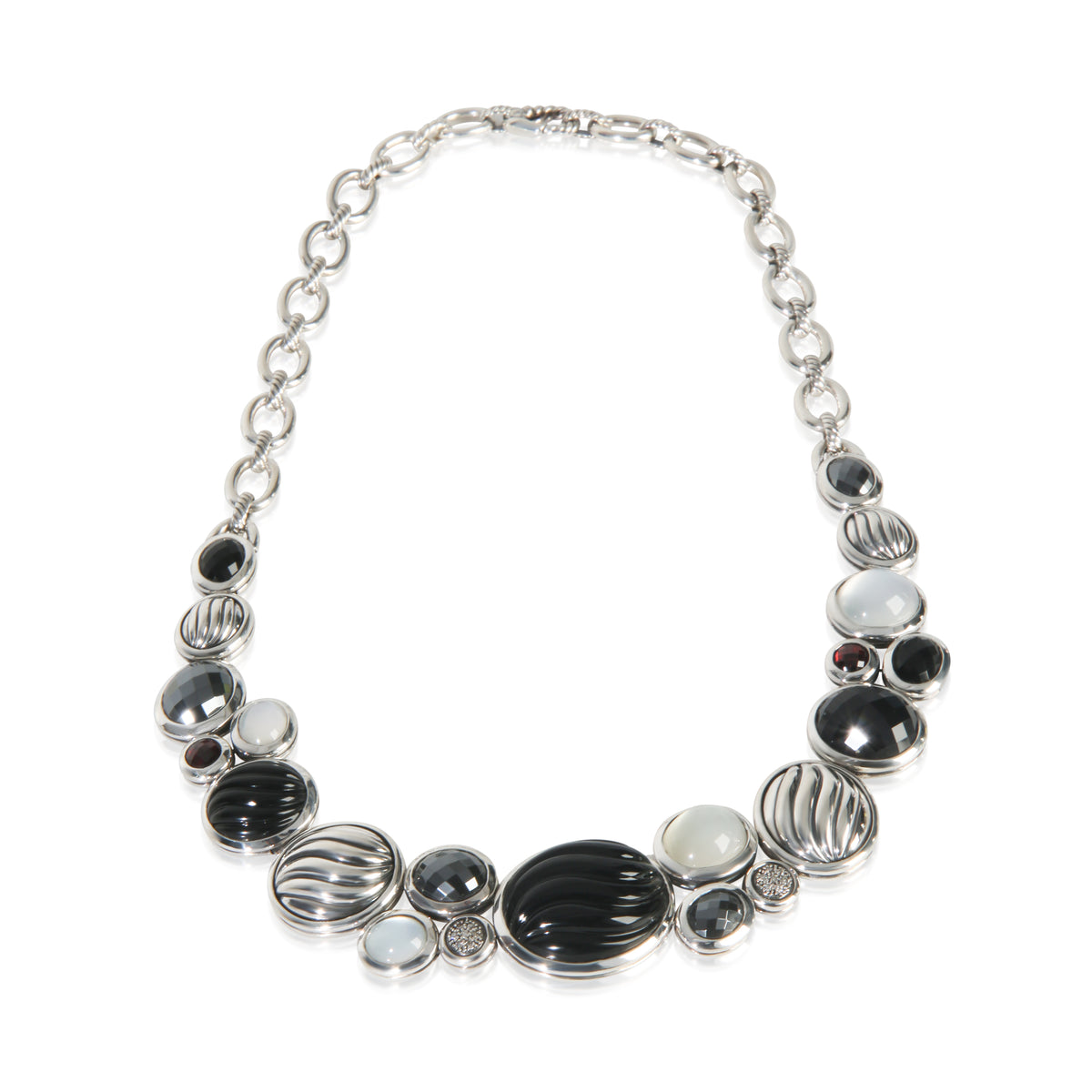 David Yurman Sterling Silver Diamond Mosiac Collar Necklace pv