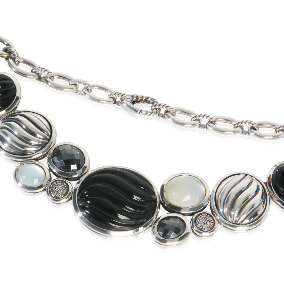David Yurman Sterling Silver Diamond Mosiac Collar Necklace sv