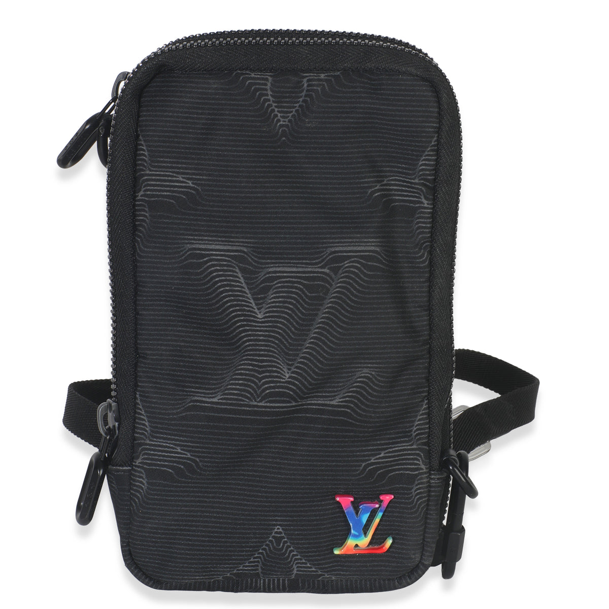 Louis Vuitton Black Nylon Monogram 2054 Double Phone Pouch Handbag fv