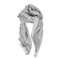 Pearl Grey Silk Wool Monogram Denim Shawl