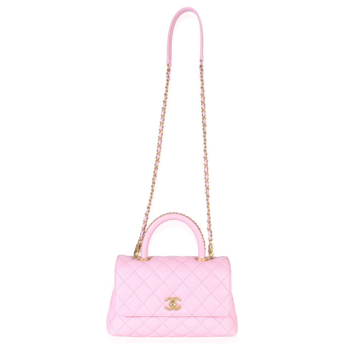 Pink Quilted Caviar Small Coco Chain Handle Handbag