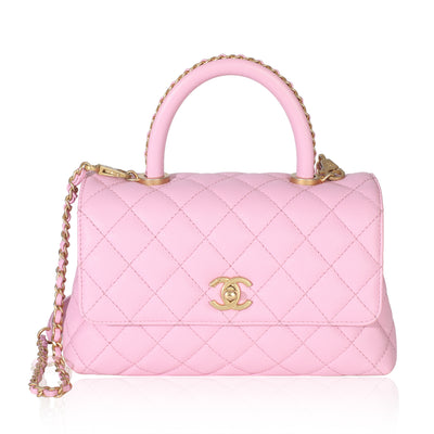 Pink Quilted Caviar Small Coco Chain Handle Handbag