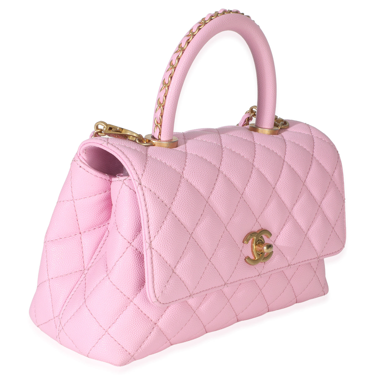 Pink Quilted Caviar Small Coco Chain Handle Handbag